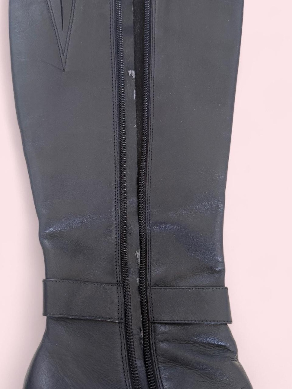 Vintage 90s Square Toe Classic Black Leather Knee-High Boots - Picture 6 of 6